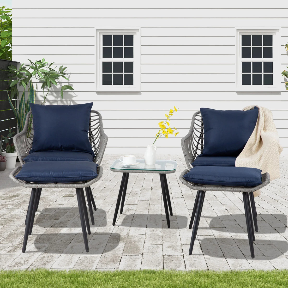 2026 NewAinfox 3-Piece Steel Outdoor Bistro Sets with Metal Chairs and Glass Top Table, Beige