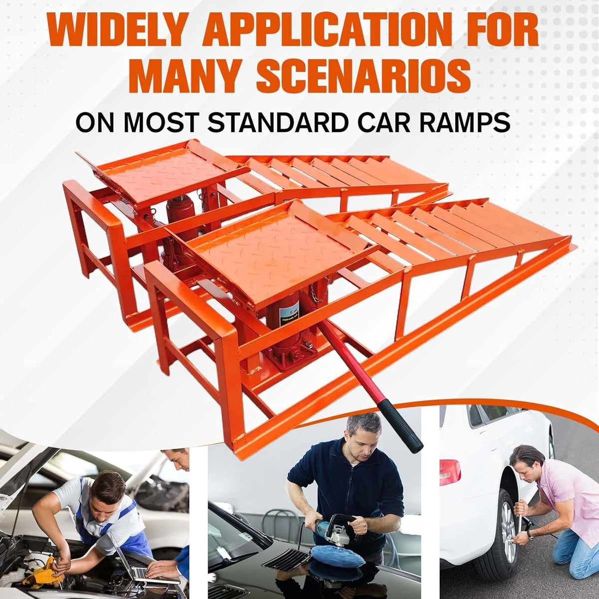 2PCS Hydraulic Car Truck Service Ramps 12 000 lbs Heavy Duty Garage Lift Ramps Adjustable 9.8 In -15 In for Oil Changes and Repairs Orange