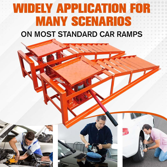 2PCS Hydraulic Car Truck Service Ramps 12 000 lbs Heavy Duty Garage Lift Ramps Adjustable 9.8 In -15 In for Oil Changes and Repairs Orange