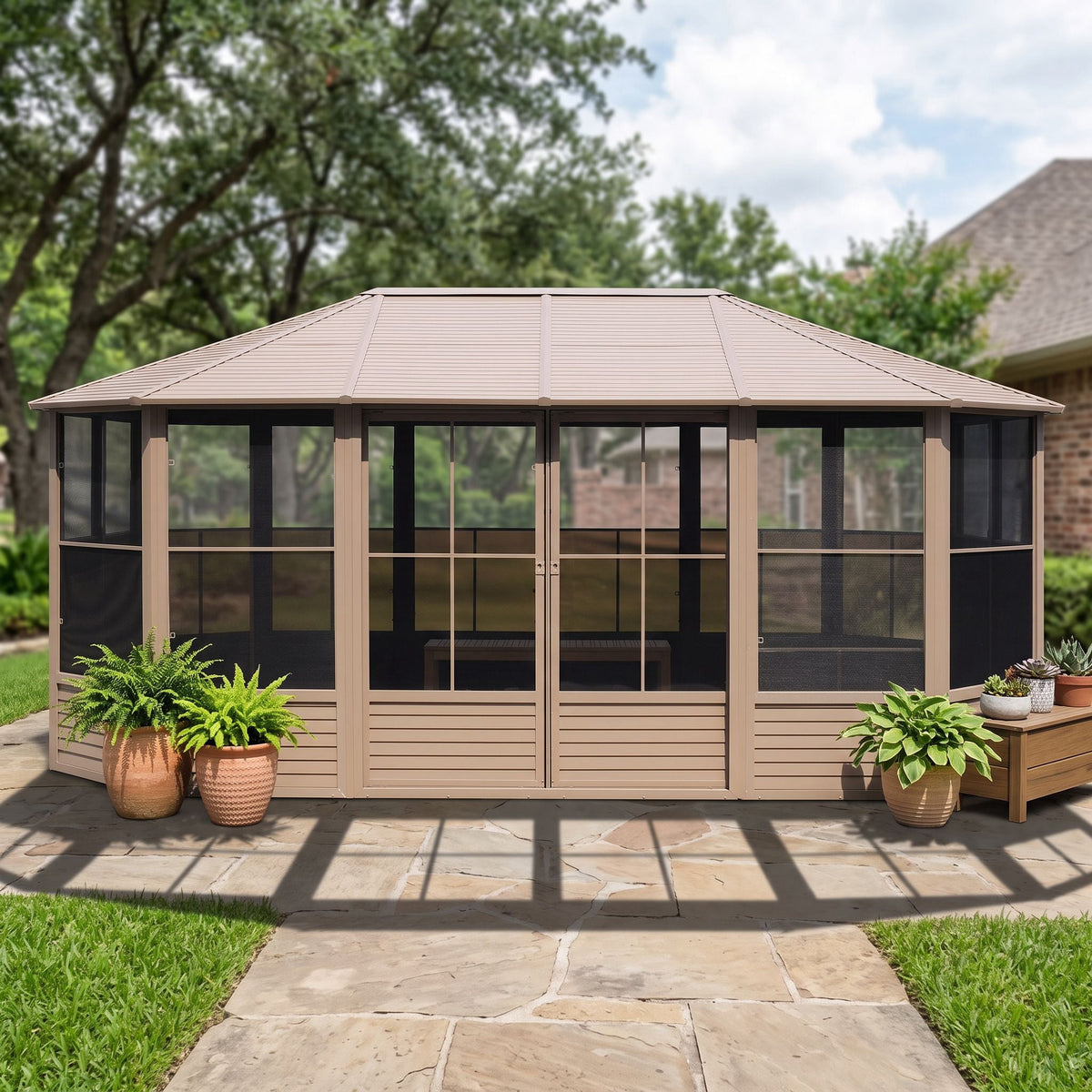 Gazebo Penguin Florence 12 ft x 18 ft Metal Roof Solarium - Sand