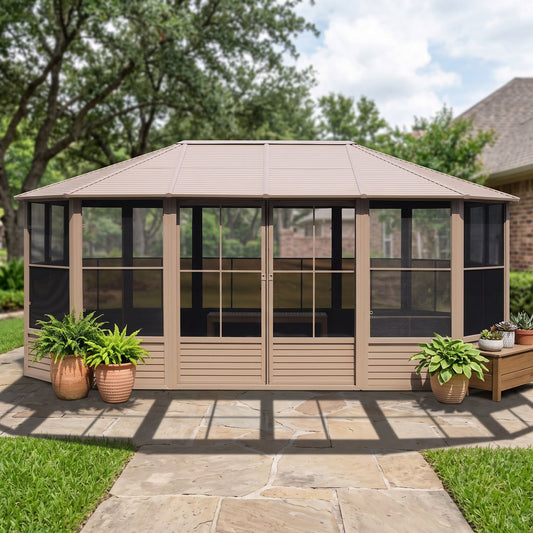 Gazebo Penguin Florence 12 ft x 18 ft Metal Roof Solarium - Sand