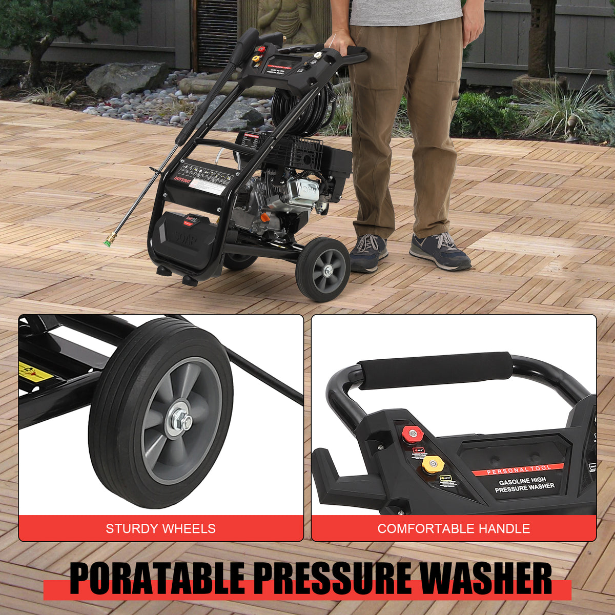 3600 PSI Gas Pressure Washer - 7HP Engine with Copper Pump, 5 Nozzles & 26ft Hose for Home and Auto Cleaning