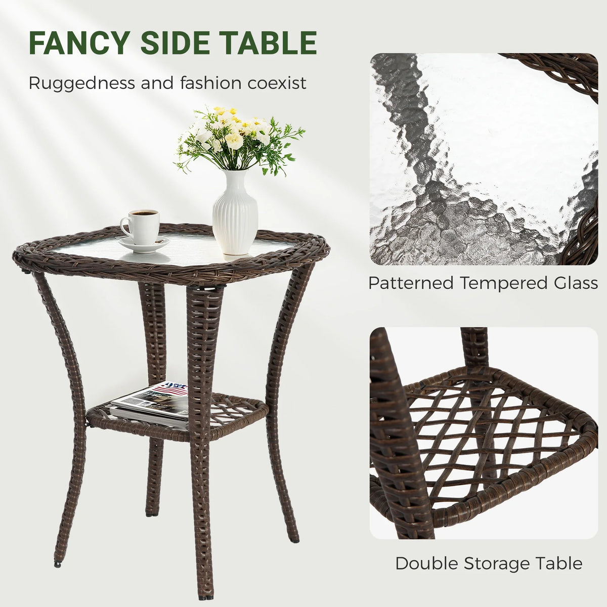 2026 New3 Piece Patio Swivel Rocker Chairs Set, 2 360-Degree Swivel Rocking Chairs with 1 Glass Top Table, PE Rattan Outdoor Bistro Set with Cushions for Balcony Deck Poolside Backyard Porch