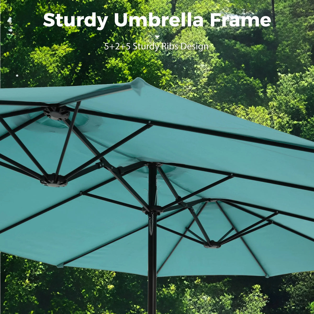 2026 NewAlpha Joy 15ft Outdoor Patio Umbrella Extra-Large Double-Sided Garden Umbrella with Crank Handle and Base - Smoky Gray