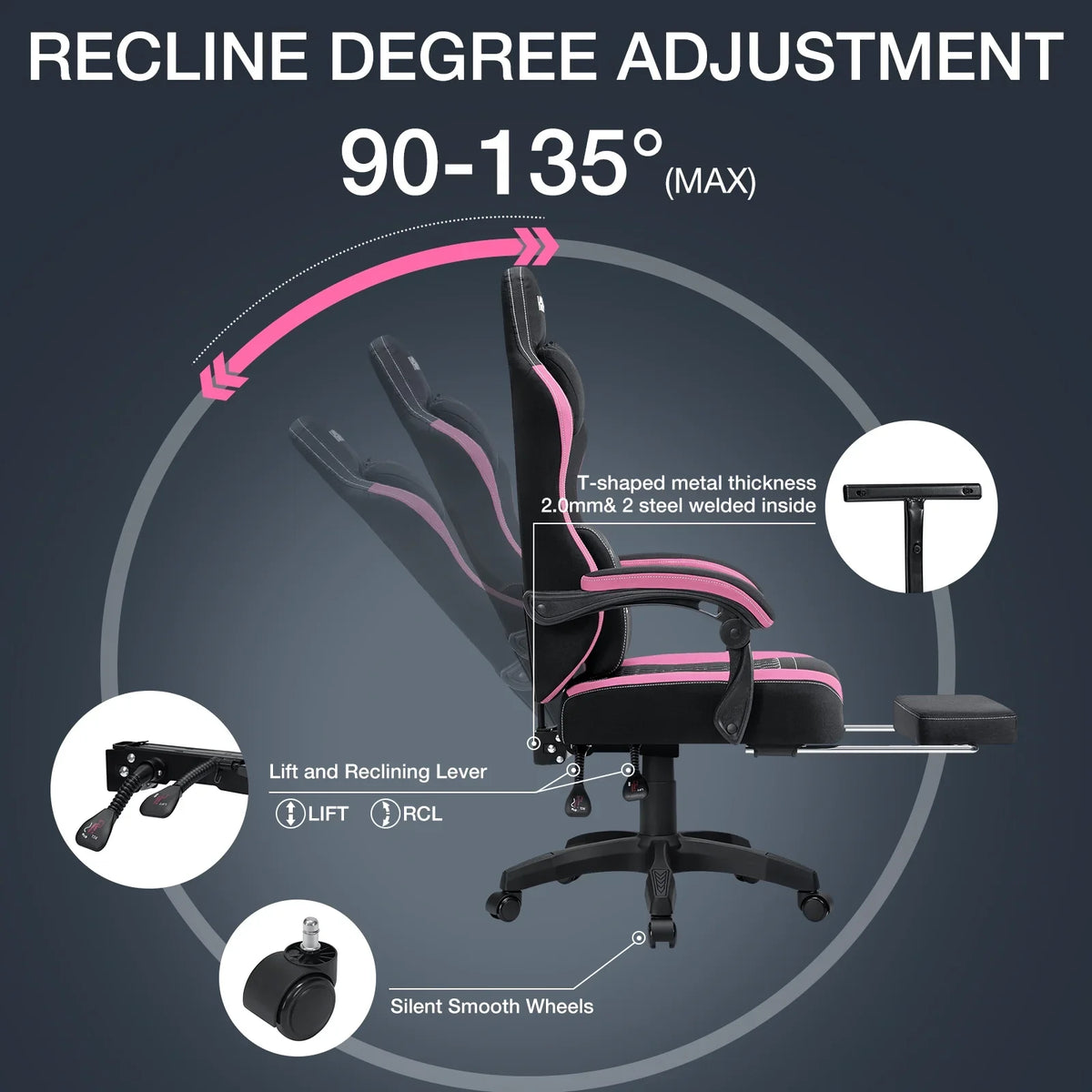 2026 NewHoffree Gaming Chair with Massage Fabric Office Chair with footrest for Adults, Ergonomic Gamer Chair with Headrest and Lumbar Support for Office Gaming, 440 LBS
