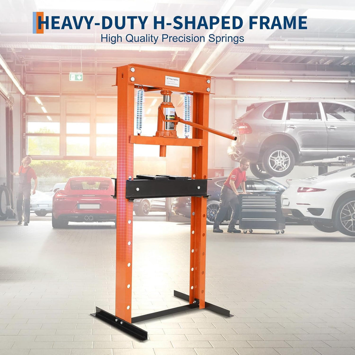 12 Ton Hydraulic Shop Press, H-Frame, 8-Hold Adjustable Height, with Movable Plates and Dust Cover, for Garage or Professional Users, Orange