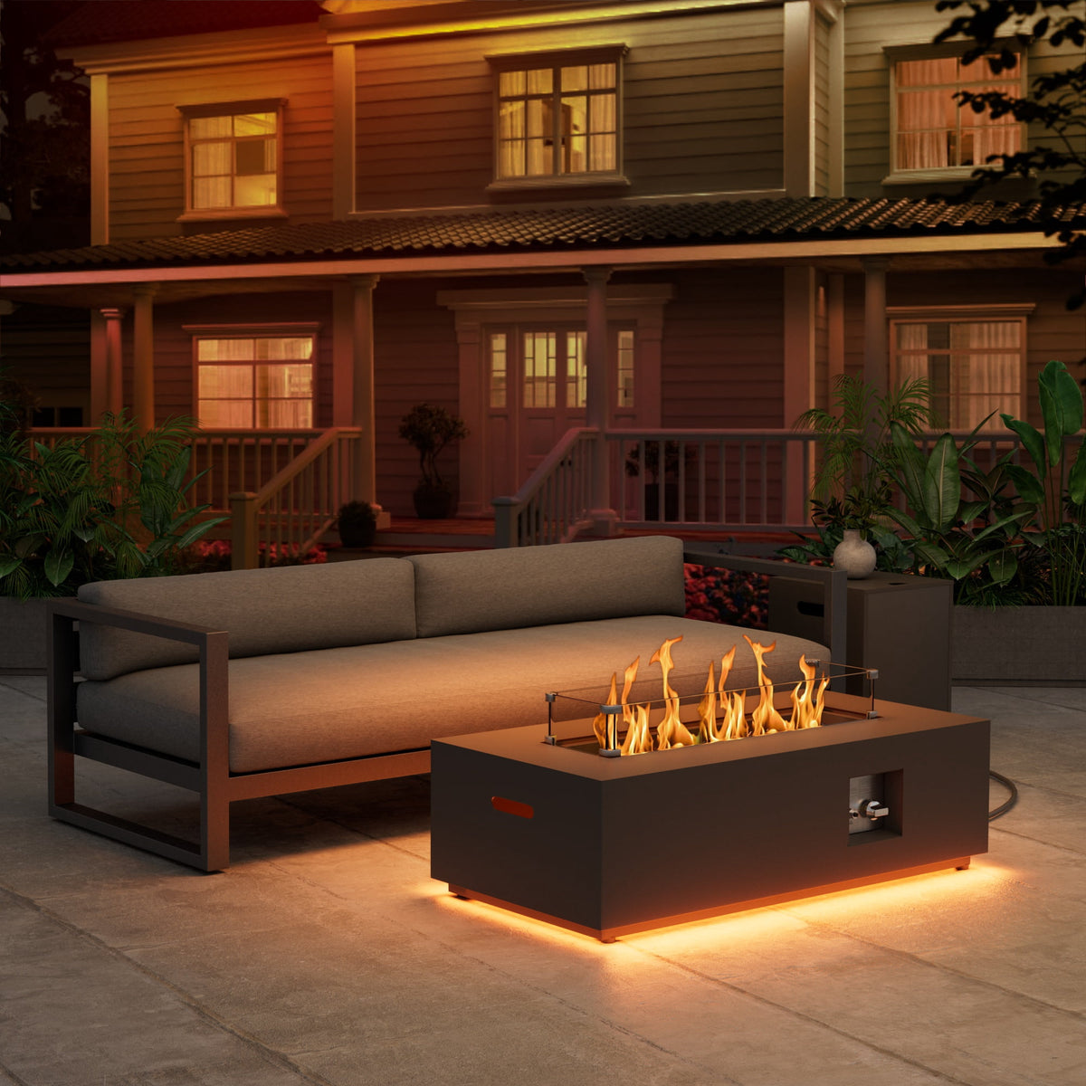 Evita 42" Gas Fire Pit Table for Outdoor 50,000 BTU Rropane Fire Pit Table with with Golden LED Lights