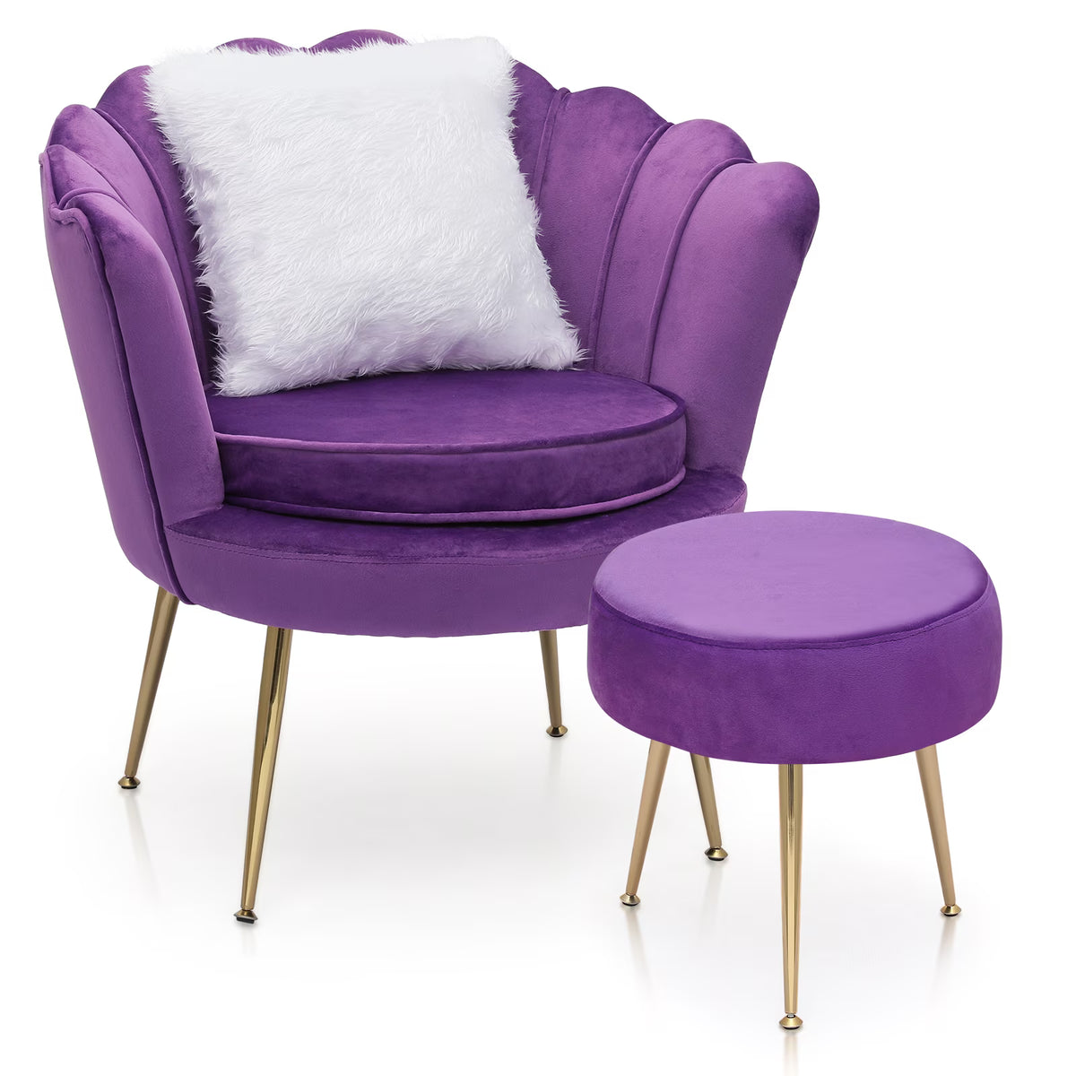 2026 NewMoNiBloom Set of 2 Velvet Tufted Accent Chair with Pillow and Stool, Upholstered Modern Single Sofa Side Chair with Padded Seat and Golden Metal Legs, Living Room Armchair, Black