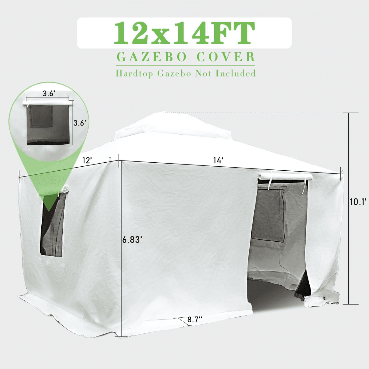 Domi 12 x 14 ft Gazebo Winter Cover, Double Roof Universal Enclosure with Sidewalls & Mesh Windows, Waterproof for Hardtop Gazebos, White