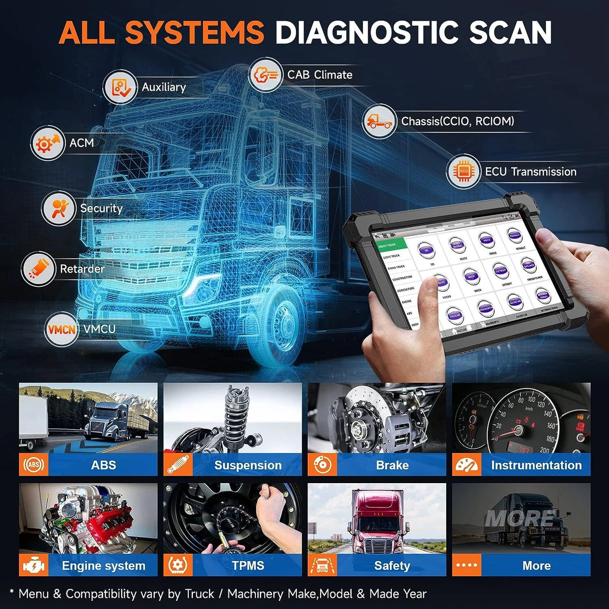 ANCEL X7HD Heavy Duty Diesel Truck Scanner Full System Diagnostic Tool ECU DPF Regen