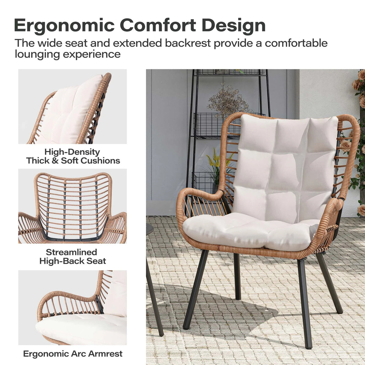 2026 NewLAUSAINT HOME 3-Piece Patio Furniture Set, High Back Outdoor Bistro with Coffee Table & Beige Cushions for Garden or Deck