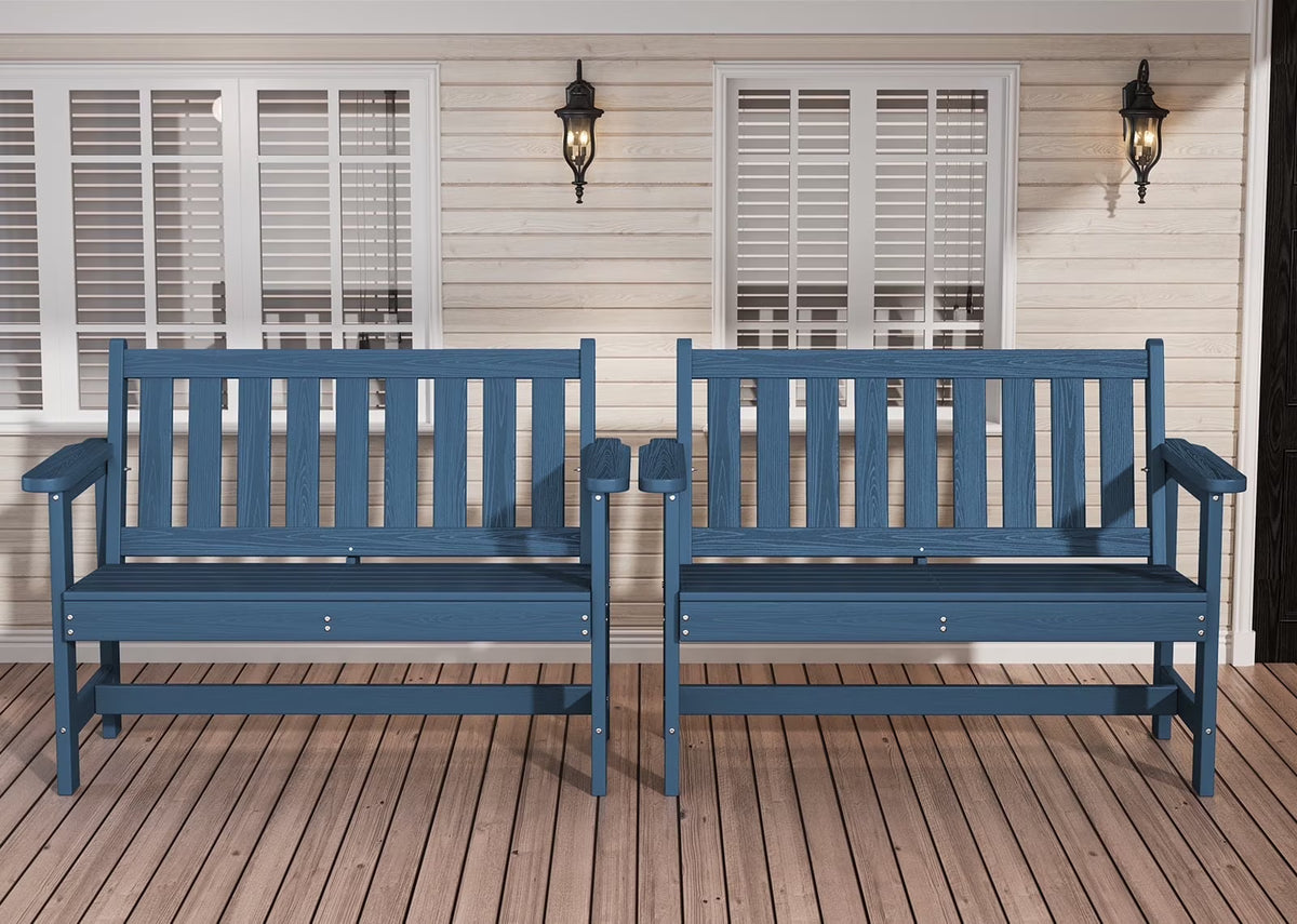2026 NewSERWALL Outdoor Bench for 2-Person, Weather-Resistant HDPE with Aluminum Reinforcement, Supports 660 lbs, Comfortable Seating for Patio, Garden, and Porch, Black