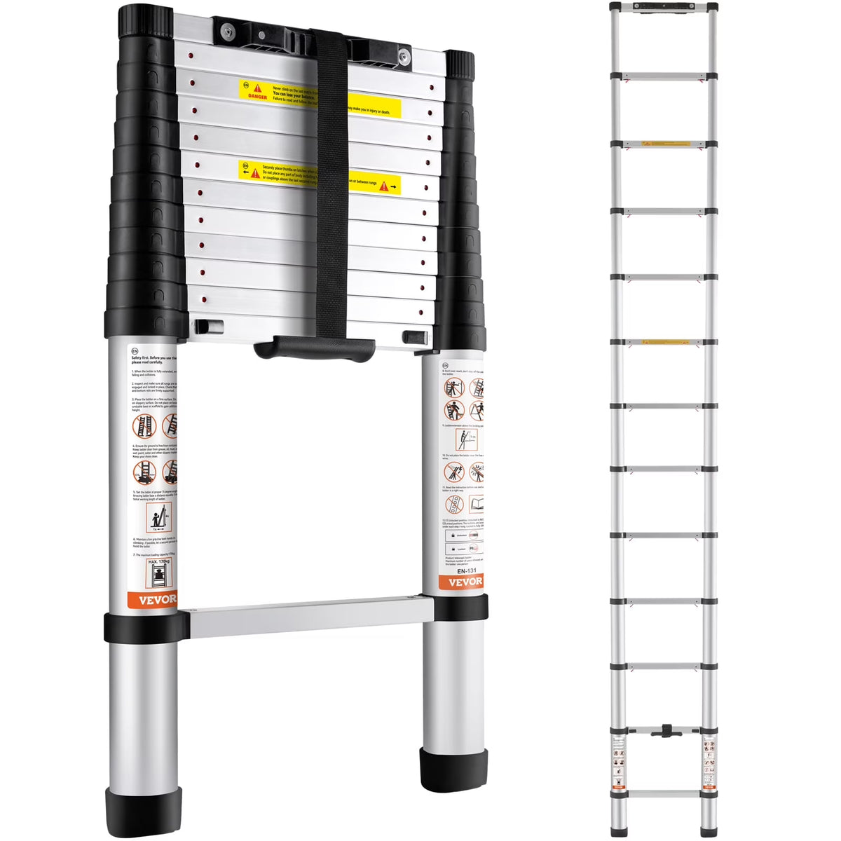 2026 NewBENTISM 12.5 FT Telescoping Ladder, Aluminum Collapsible Ladder with One-Button Retraction,375 LB Capacity,ANSI Certified | Portable for Home, RV, Loft Use