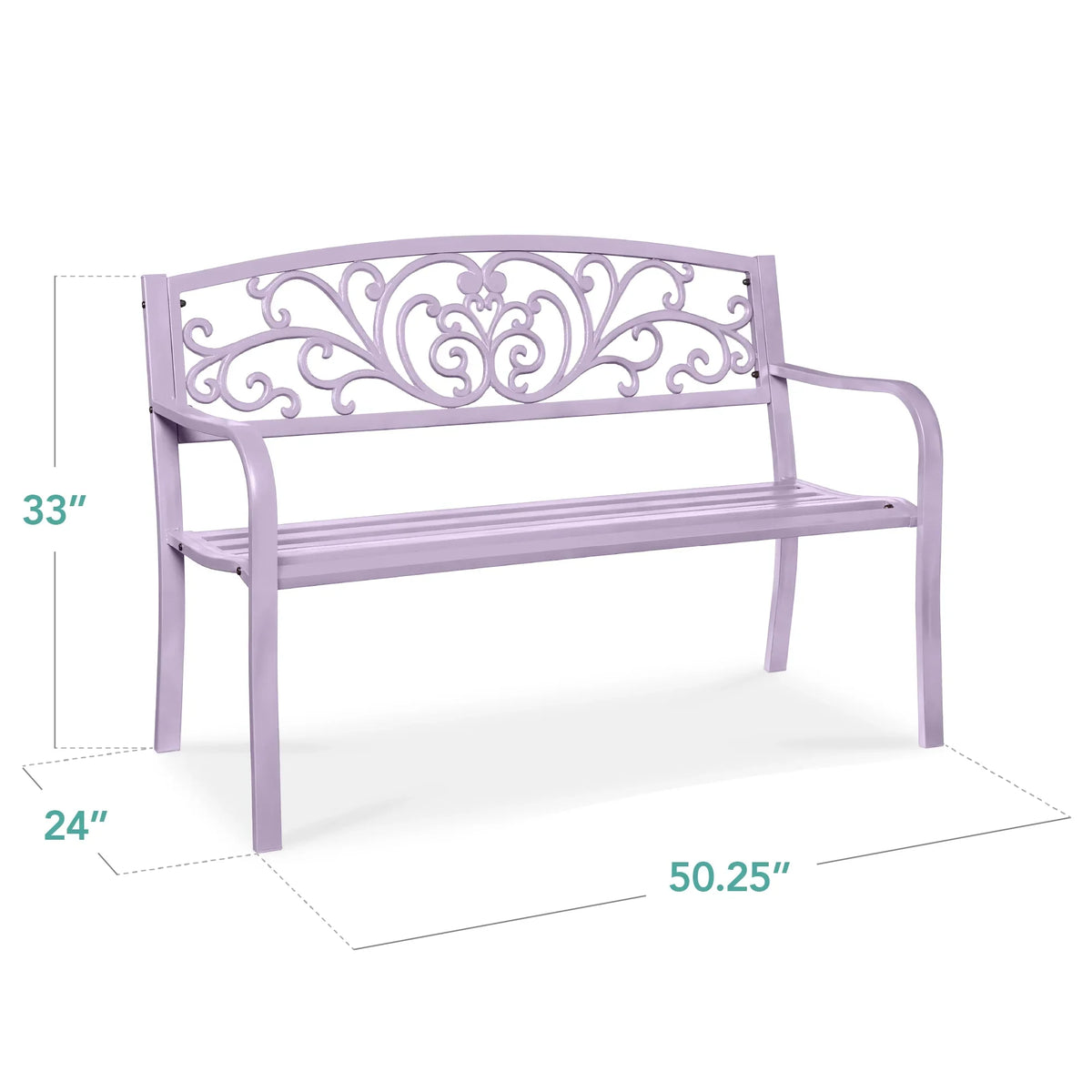 2026 NewBest Choice Products Outdoor Steel Bench Garden Patio Porch Furniture w/ Floral Design Backrest - Black