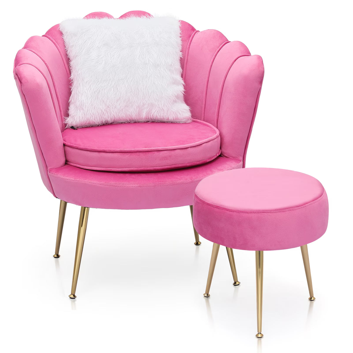 2026 NewMoNiBloom Set of 2 Velvet Tufted Accent Chair with Pillow and Stool, Upholstered Modern Single Sofa Side Chair with Padded Seat and Golden Metal Legs, Living Room Armchair, Black