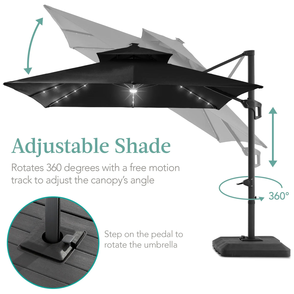 2026 NewBest Choice Products 10x10ft 2-Tier Square Outdoor Solar LED Cantilever Patio Umbrella w/ Base Included - Tan