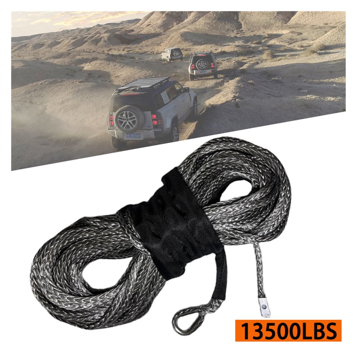 Upgrade 26mX8mm Towing Winch Cable Rope String Line Synthetic Fiber135000lbs for Jeep ATV UTV SUV 4X4 4WD ,Easy to Carry