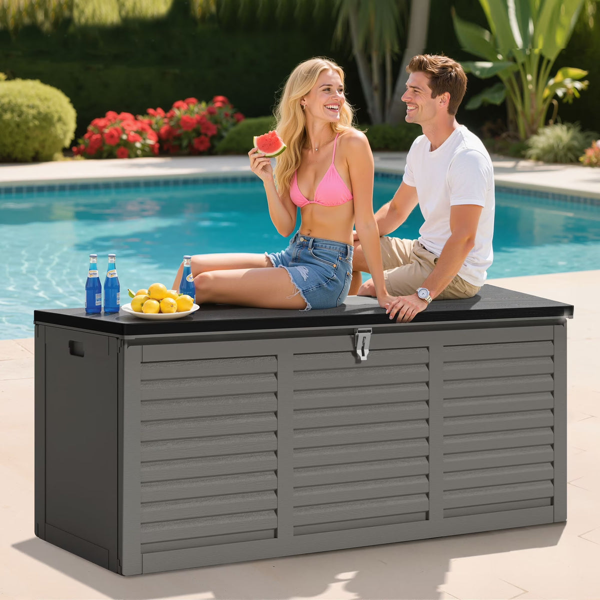 2026 NewOutdoor Storage Box, 130GAL Waterproof Deck Box, Lockable Pool Patio Storage Indoor Toy Box, Outdoor Storage Bench for Porch, Max Load Weight 500LBS