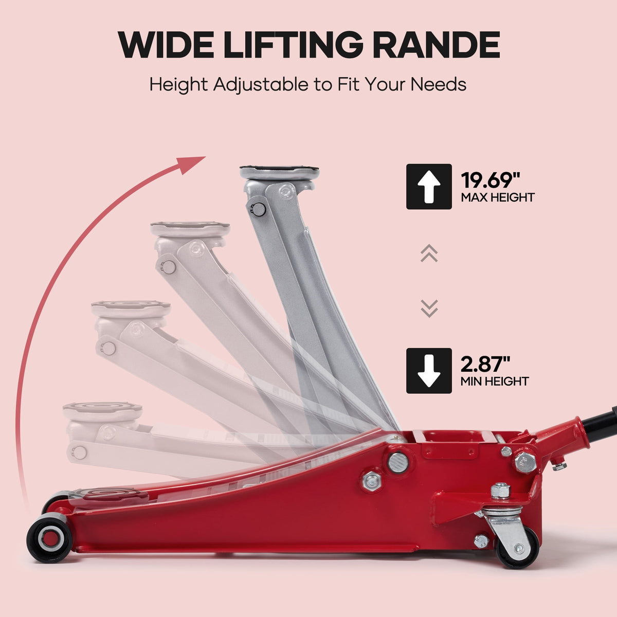 Naipo 3 Ton Low Profile Hydraulic Floor Jack,2.87"~19.69" Lifting Range,Dual-Piston Pump Car Jack,Quick Lift for Sedans/SUV/Light Trucks,Red
