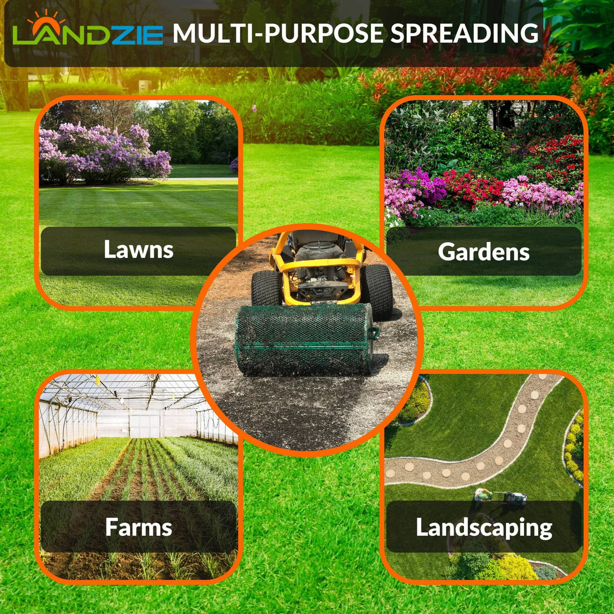 2026 NewLandzie Compost Spreader 24 Inch Walk-Behind Lawn & Garden Spreader with Metal Mesh Basket