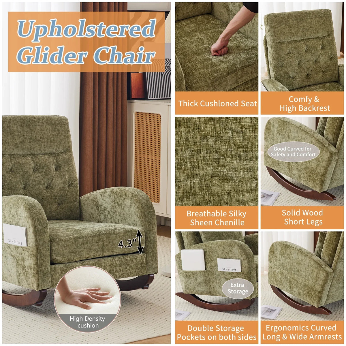 2026 NewKtaxon Rocking Accent Chair Glider Reading Chair Comfy Teddy Velvet Upholstered Single Sofa Rocker for Living Room, Nursery, Bedroom Beige