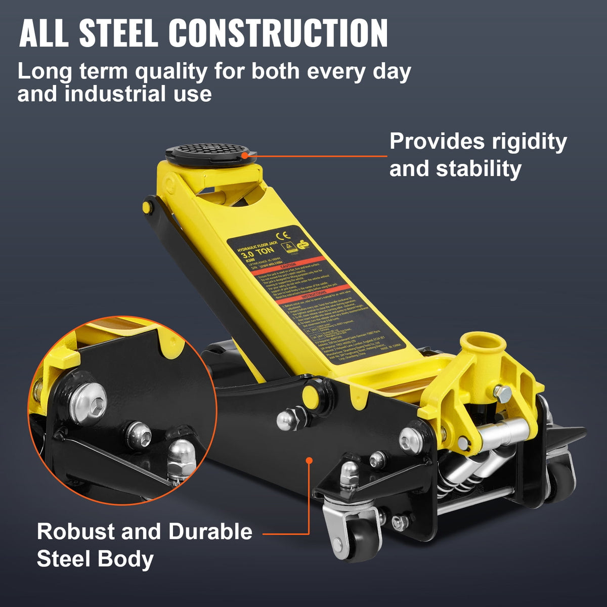 KFFKFF Floor Jack, 3 Ton Compact Ground Jack, Robust Steel Sport Ground Jack with Twin Pistons Rapid Elevate Pump, Elevation Range 3.35"-19.69"