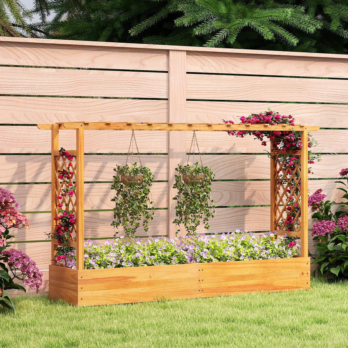 Costway 2 PCS 45" Raised Garden Bed with Trellis with Hanging Roof, 2 Side Trellises