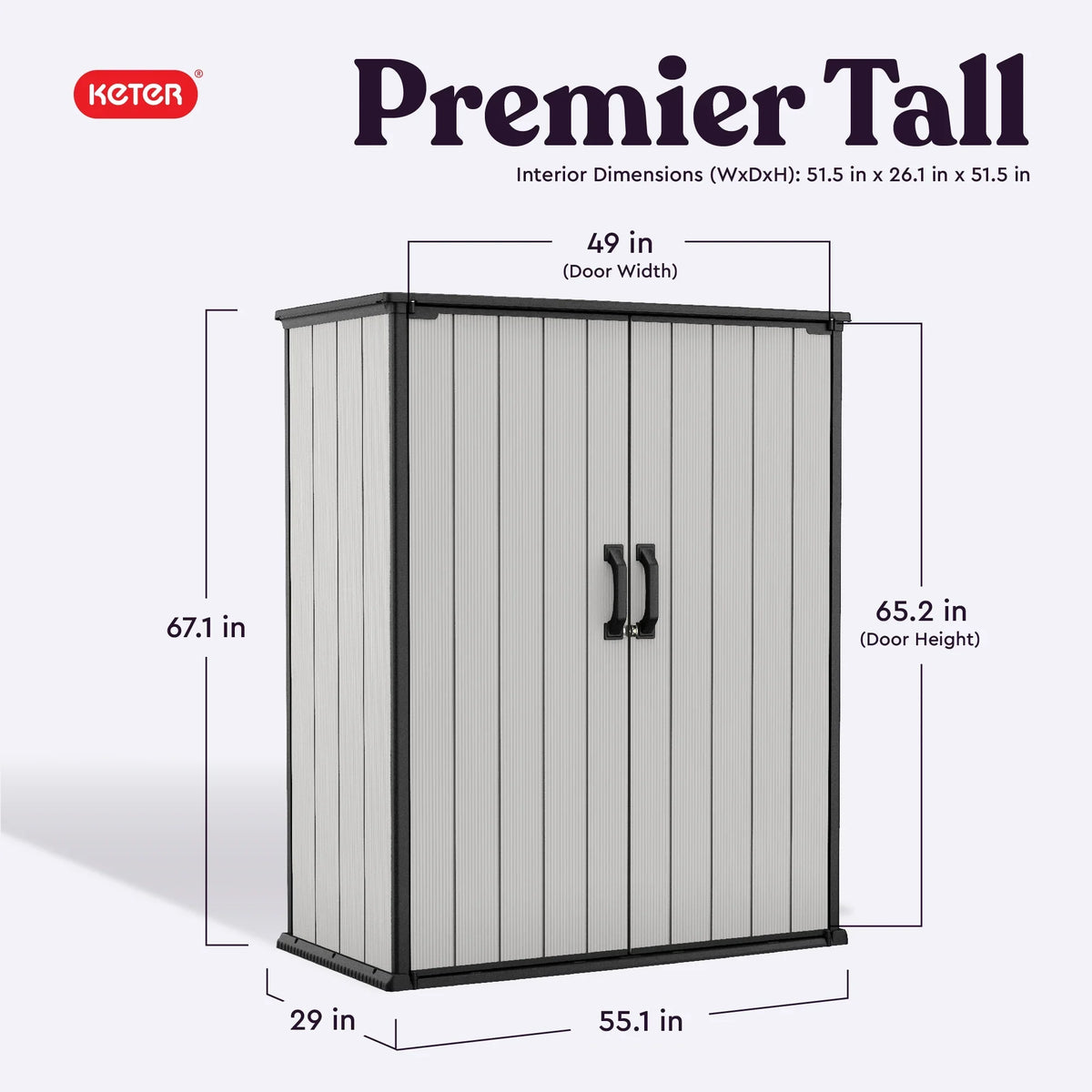 2026 NewKeter Premier Tall Vertical Durable Resin Outdoor Storage Shed With Floor and Locking Double Doors, Grey