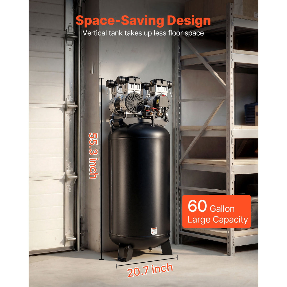 KFFKFF 60 Gallons Heavy-Duty Air Compressor, 4HP 10SCFM at 90PSI Air Compressors with Max 125PSI Pressure, Oil-Free Compressor Tank for Industrial Manufacturing(230V 60Hz, No-Plug)