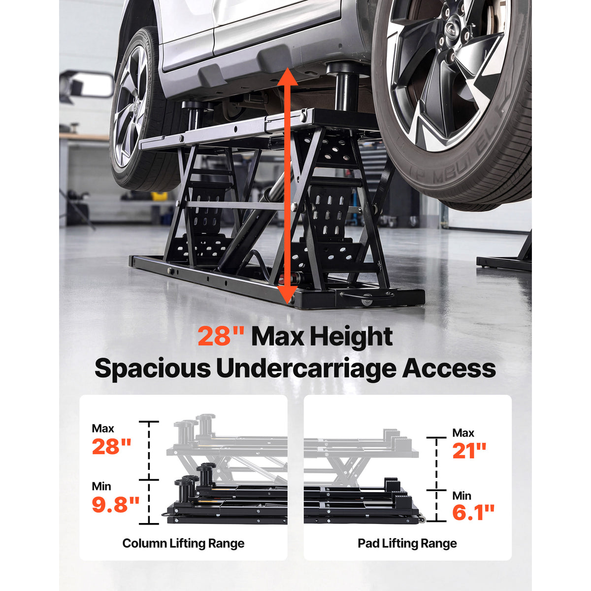 KFFKFF Portable Car Lift, 9000 lbs Capacity, Heavy Duty Steel Truck Lift with 28" Max Height, 120V Power Unit, Wheels, 4 Rubber Pads