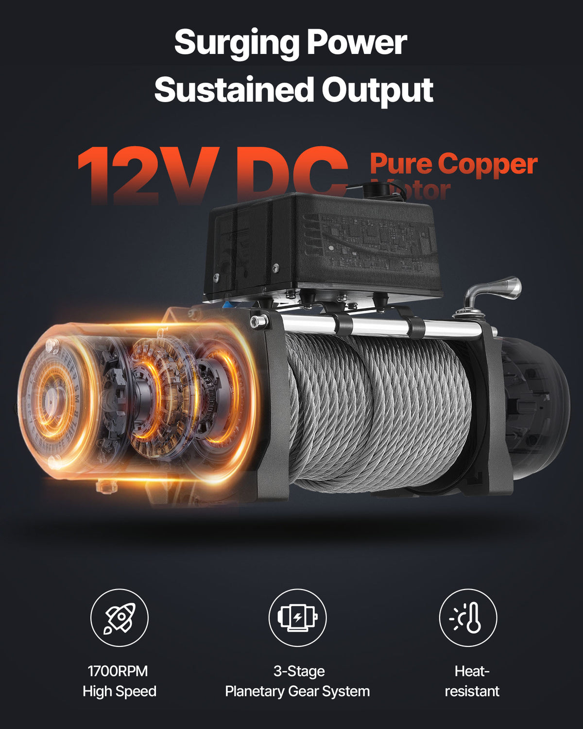 VEVOR Electric Winch, 12000 lbs Load Capacity, 12V DC Truck Winch with Φ7/20 in x 85 ft Steel Rope, Wireless & Wired Remote Control, Suitable for Towing SUV Jeep Trailer Boat Off-Road Vehicle