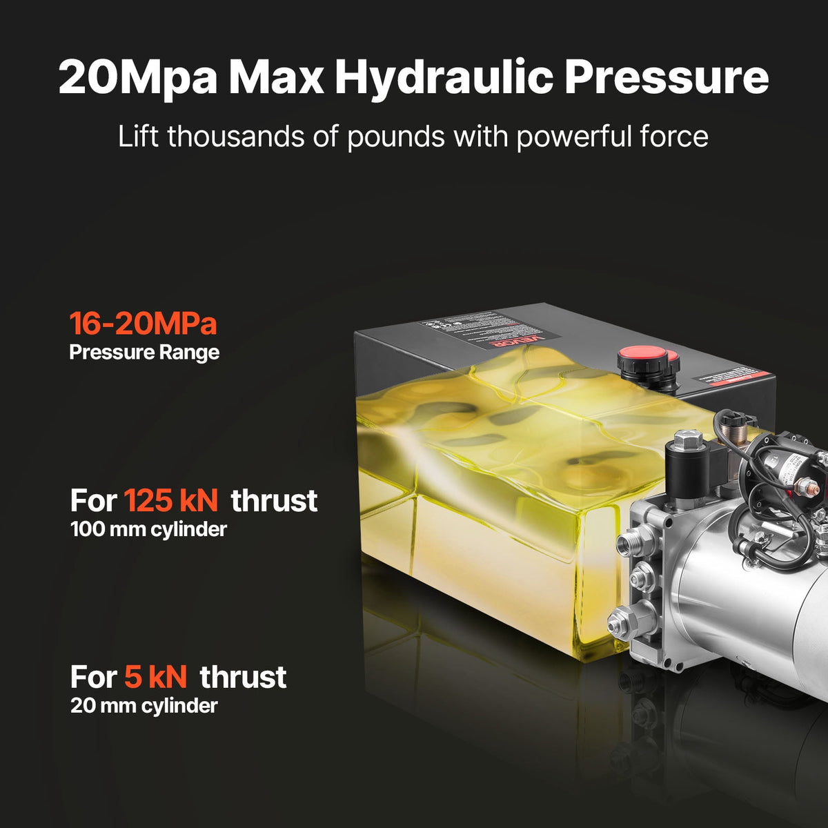 VEVOR 15 Quart Hydraulic Power Unit, Single Acting Dump Trailer Pump, 3200 PSI Max Relief Pressure & 0.91 GPM Flow Rate, DC 12V Hydraulic Pump with Metal Reservoir for Dump Trailer Car Lifting