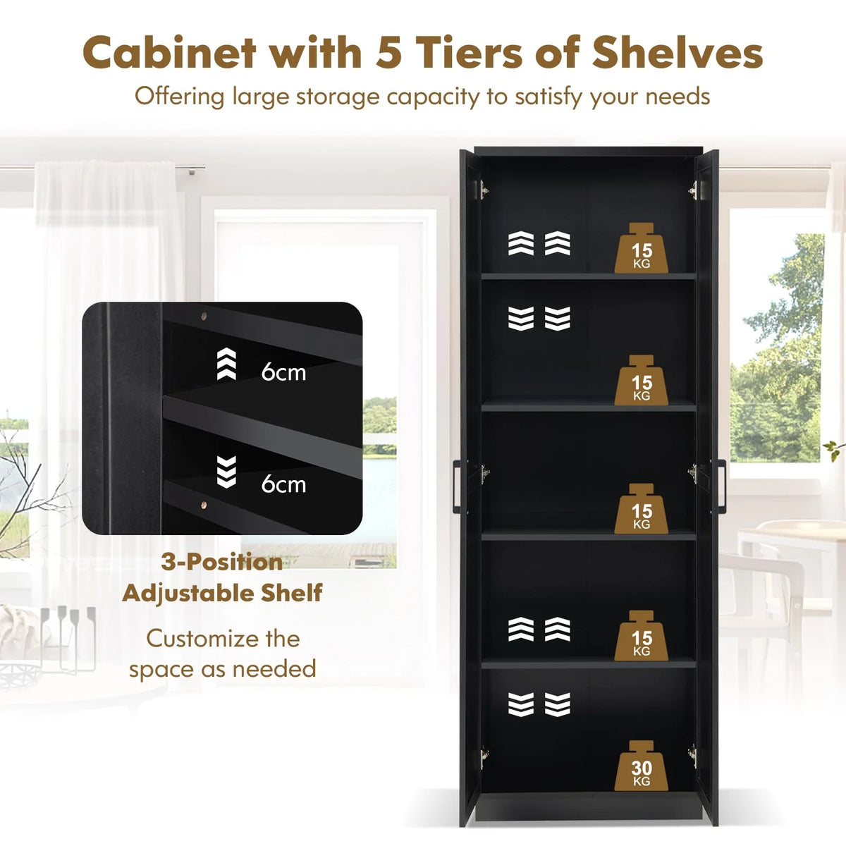 Giantex 178 cm Kitchen Pantry Cabinet, Utility Storage Cabinet w/ 2 Doors & 5 Shelves