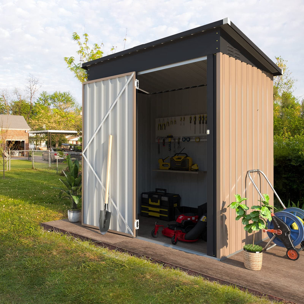 AECOJOY 5 x 3 FT Outdoor Storage Shed with Lockable Door, Metal Cabinet for Patio Garden Backyard in Gray