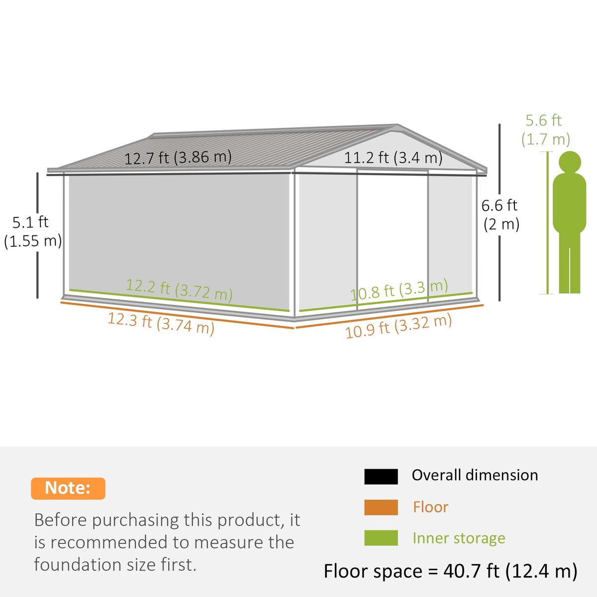 Outsunny 11' x 13' Garden Storage Shed with Foundation Kit, Metal Tool Storage House with Double Doors for Outdoor Patio Yard, Grey