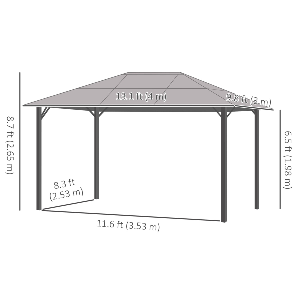 Outsunny 10' x 13' Patio Gazebo Party Tent Marquee Outdoor Shelter, Grey
