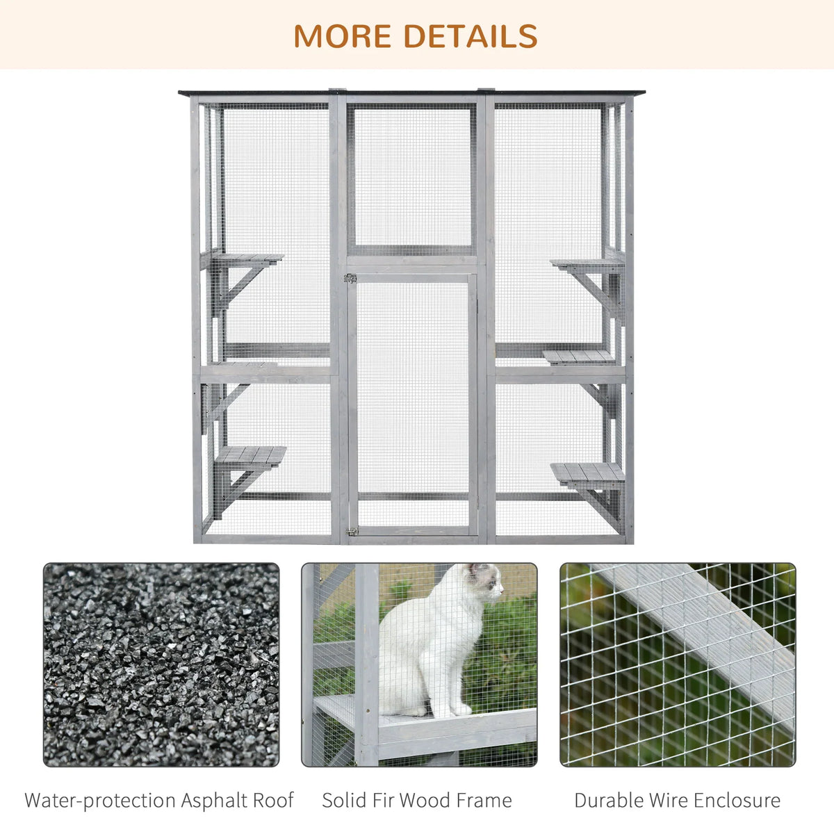 2026 NewPawHut Wooden Catio Enclosure with Weather Protection, 6 Platforms, Outdoor, Large, 71" x 38.5" x 71"