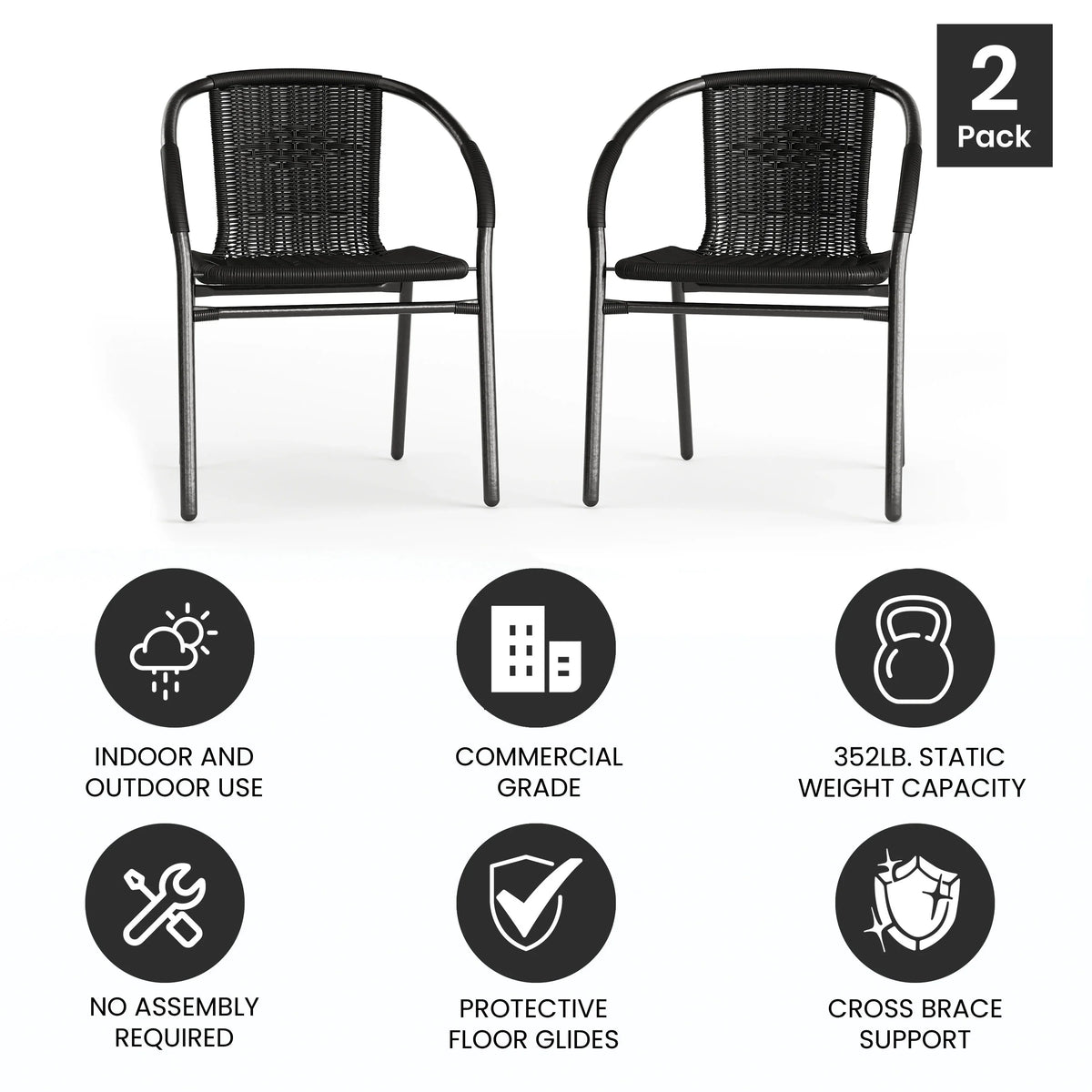 2026 NewEmma + Oliver Indoor/Outdoor Stacking Rattan Restaurant Patio Chairs, Set of 2, Gray