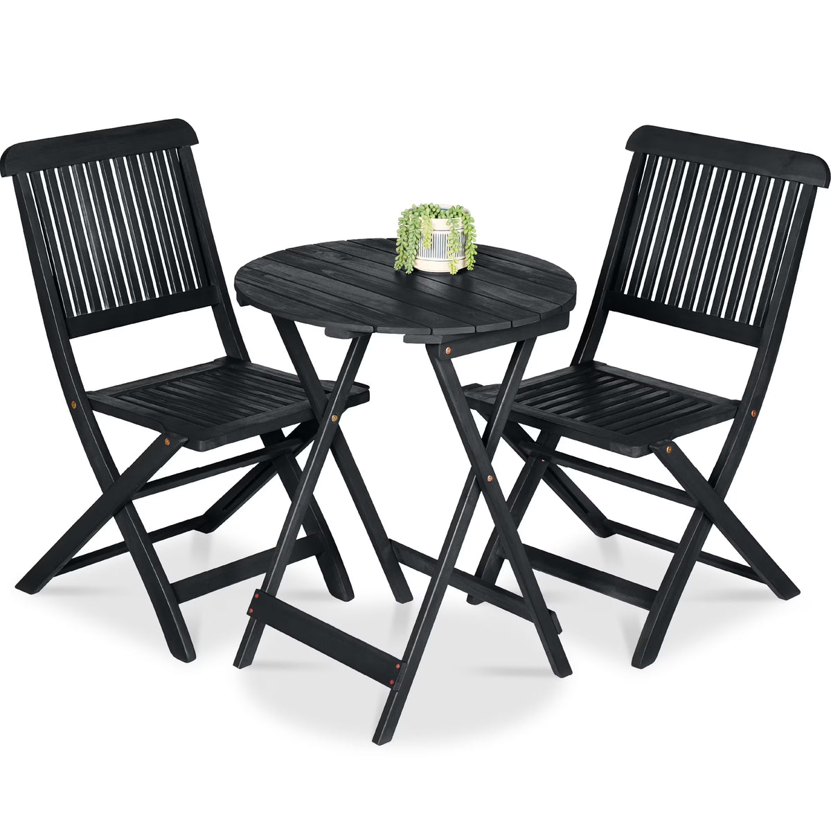 2026 NewBest Choice Products 3-Piece Acacia Wood Bistro Set, Folding Patio Furniture w/ 2 Chairs, Table - Natural