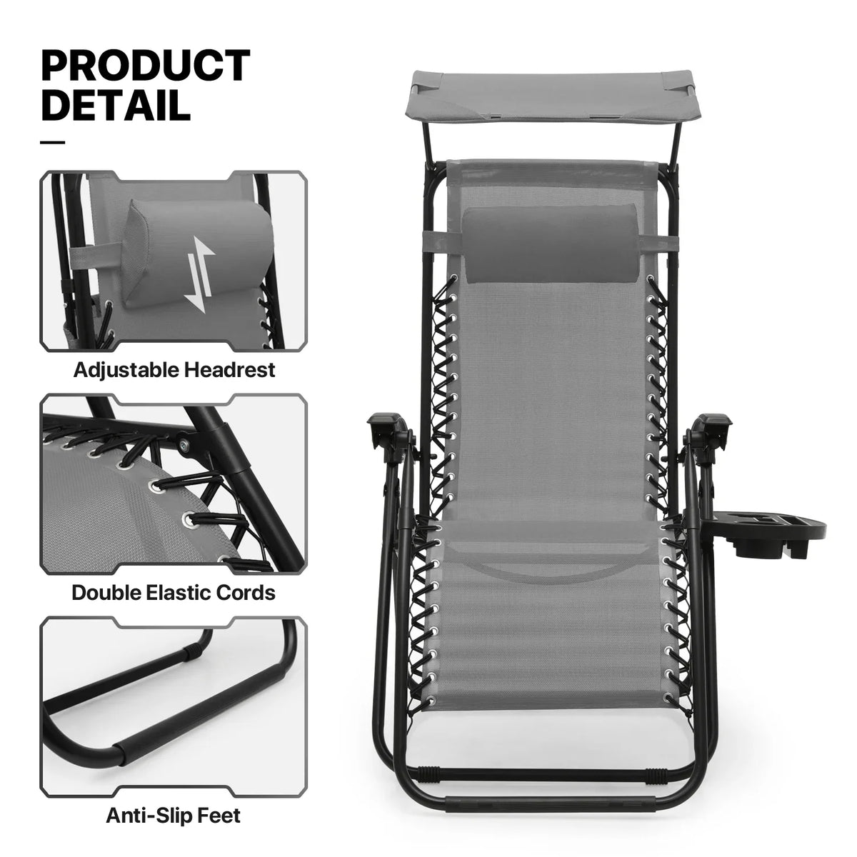 2026 NewMoNiBloom Zero Gravity Chairs Set of 2, Folding Outdoor Patio Beach Recliner with Canopy Shade & Headrest, Black