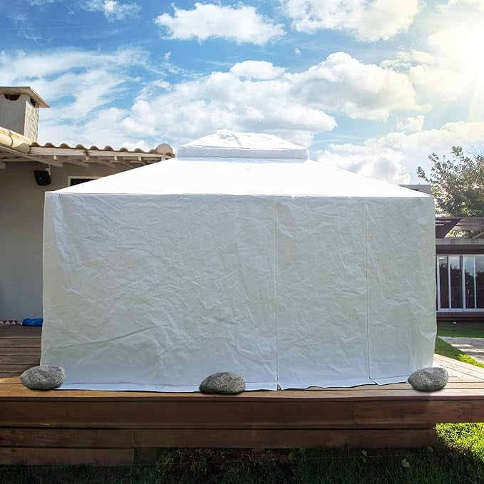 Domi 10' x 12' Double Roof Universal Winter Gazebo Cover for Hardtop Gazebos,Enclosed Cover with Sidewalls and Mesh Windows Waterproof (White)