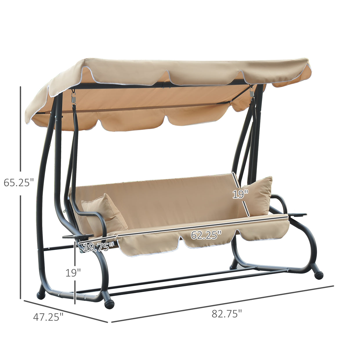 Outsunny 3-Seat Outdoor Patio Swing Chair, Beige