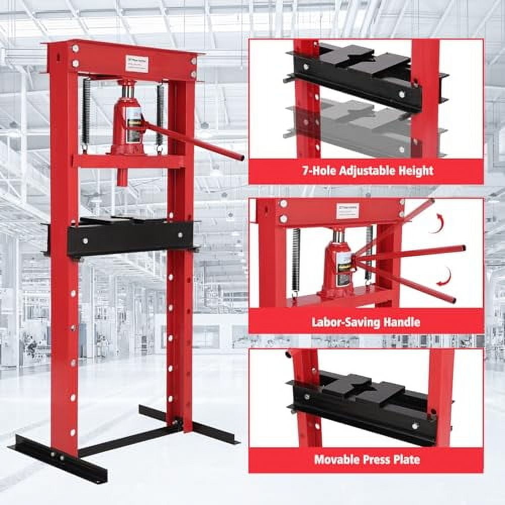 2025 New 6/12/20 Ton Hydraulic Press, Benchtop Hydraulic Shop Press, H-Frame Garage Floor Press with Press Plates, Adjustable Working Table Height