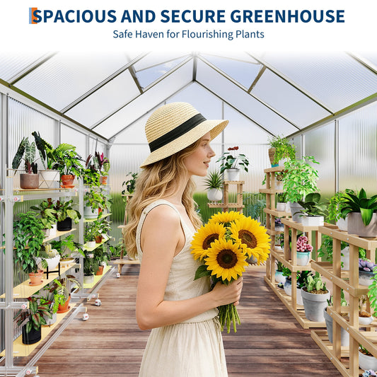 Heavy Duty Polycarbonate Greenhouse 6x8FT for Outdoors – Durable Aluminum Frame, Sliding Door, Adjustable Roof Vent, All-Weather Walk-In Design – Ideal for Backyard, Patio, Farm – 5-Original Color