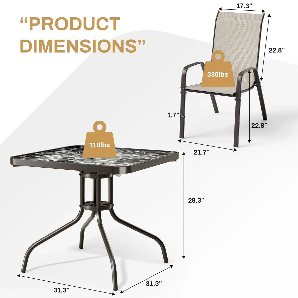 2026 NewPirecart 5-Piece Outdoor Patio Dining Table Set with 4 Stackable Textilene Chairs for for Patio, Lawn, Garden, Gray