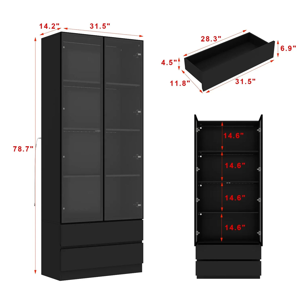 2026 NewKULAGAGA Bookcases Organizer with LED Lights, Heavy Duty Display Cabinet with Glass Door for Living Room, 31.5" Wide