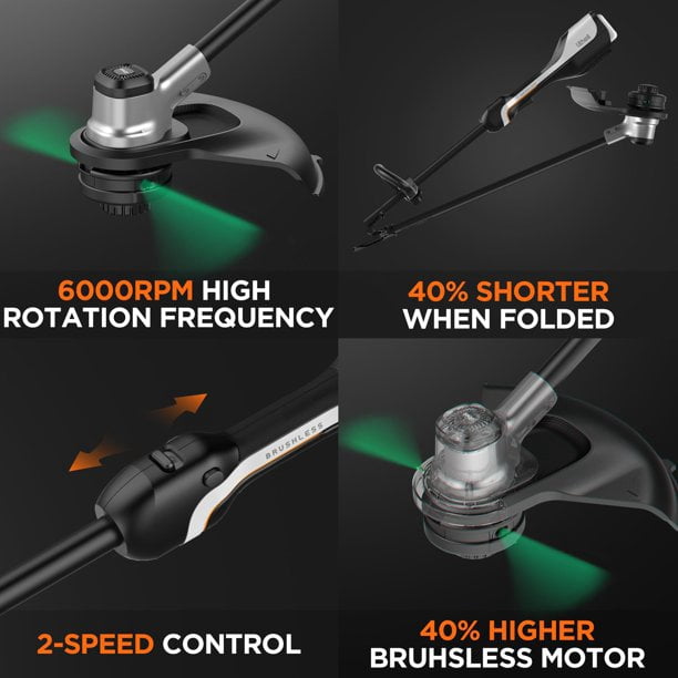 Litheli 40V(2x20V) 14" Brushless Cordless String Trimmer, Battery Powered 2 in 1 Grass Trimmer with 2*2.5Ah Battery