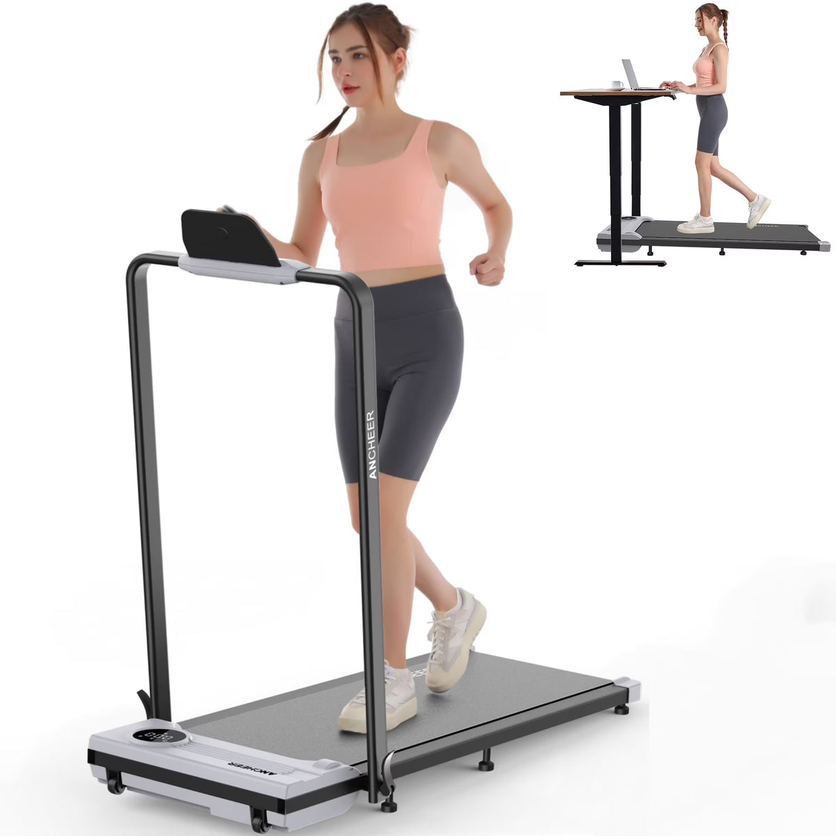 2026 NewANCHEER Portable Folding Walking Pad 300lb, 7.5 MPH Under Desk Treadmill with Remote Control & LED Display,2 in 1 Walking Pad Treadmill for Home/Office/Exercise(Pink)