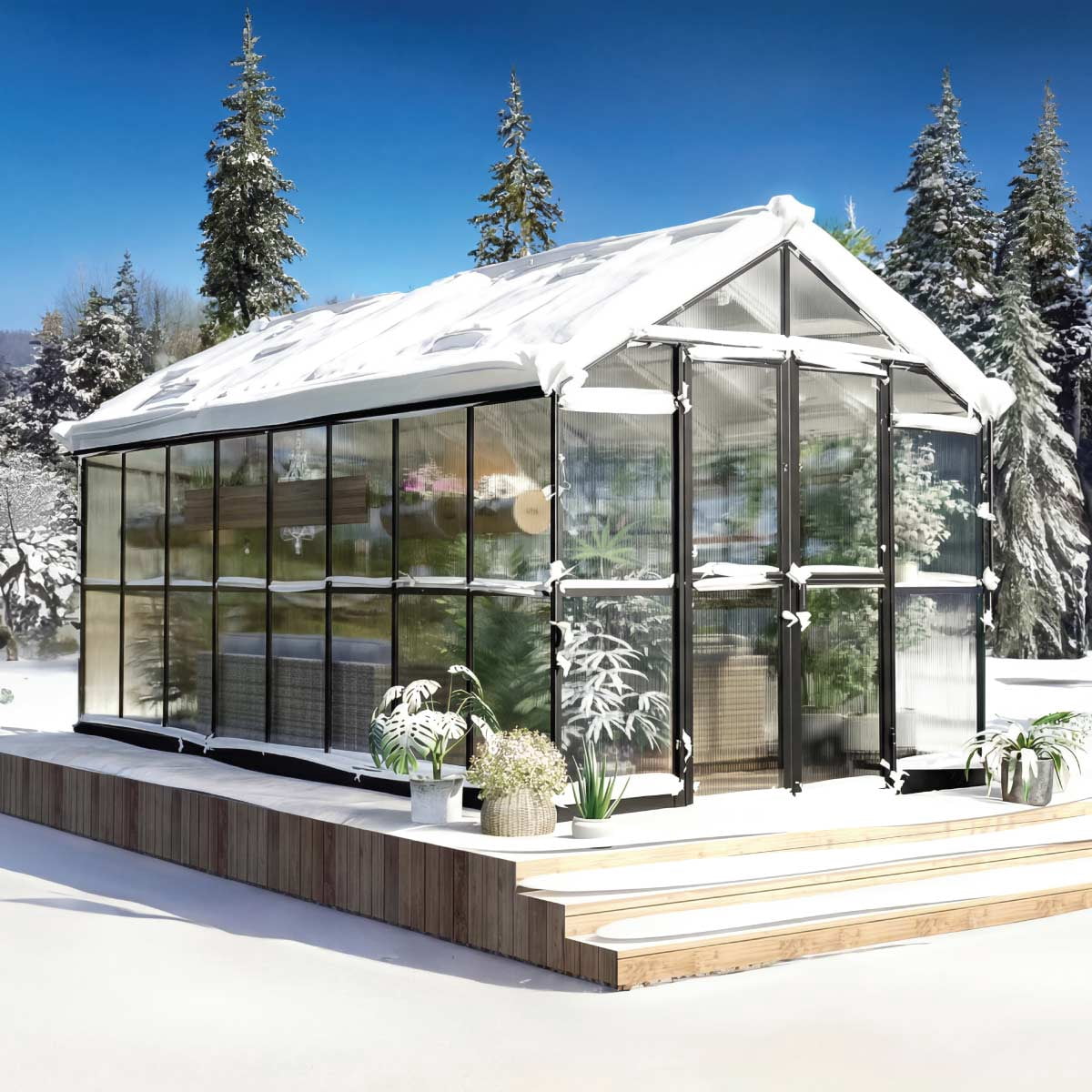 TMG Industrial Pacific Series 7' x 16' Premium Greenhouse, 7.4' Height, Aluminum Frame, Polycarbonate Roof and Walls, Slide & Lock System, TMG-GHP0716