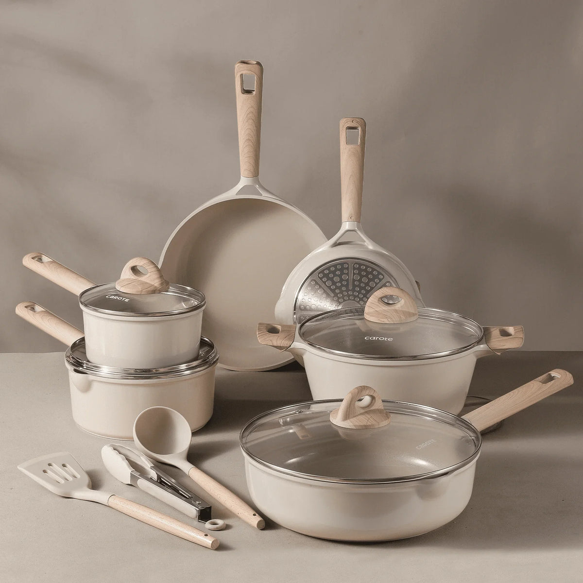 2026 NewCarote Nonstick Pots and Pans Set, 13 Pieces Kitchen Cookware Sets Compatible for All Stoves, White Granite